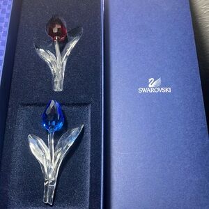 Swarovski Red and Blue Crystal Tulip Pair